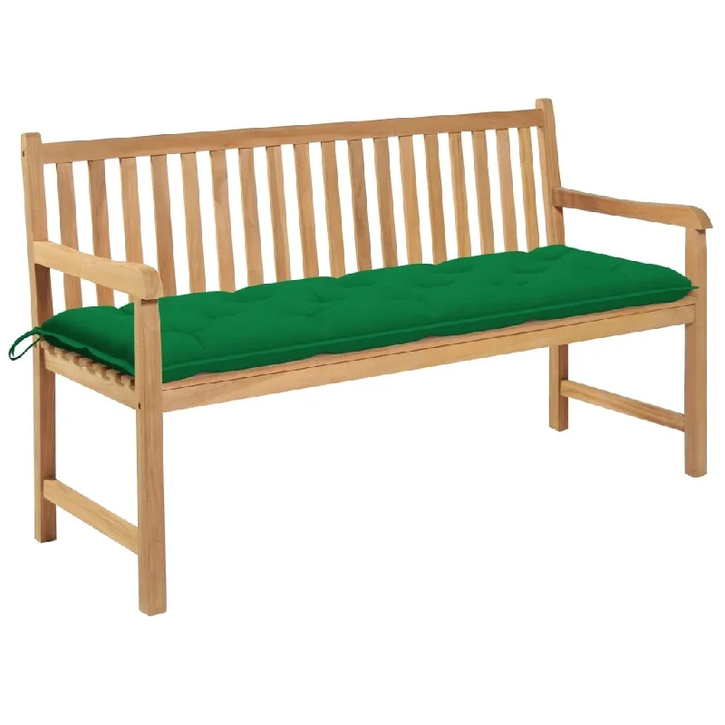 Garden Bench with Green Cushion 59.1" Solid Teak Wood