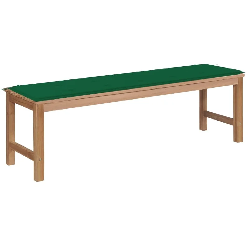 Garden Bench with Green Cushion 59.1" Solid Teak Wood