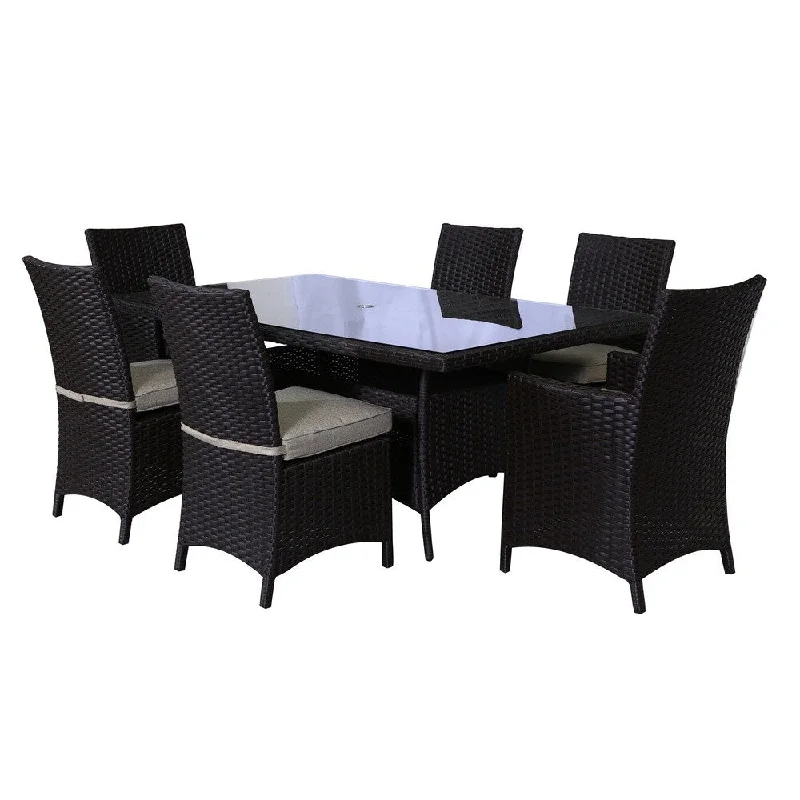 Maui Viro Grey Wicker Dining Set With Sunbrella Cushion (Pack of 7)