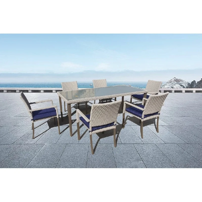 Outdoor 7-piece Rectangle Wicker Dining Set with Cushions by Moda Furnishings