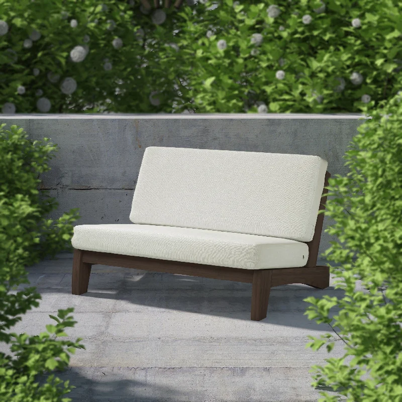 Outdoor Furniture Acacia Wood Armless Loveseat Sofa With Cushion