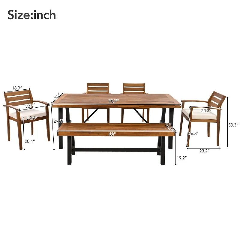 Outdoor Wood Dining Set For 6-7 Person,With Removable Cushions