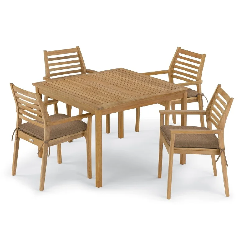 Oxford Garden Classic 5-piece 42-inch Square Dining Table & Mera Stacking Armchair Set - Dupione Walnut Cushion