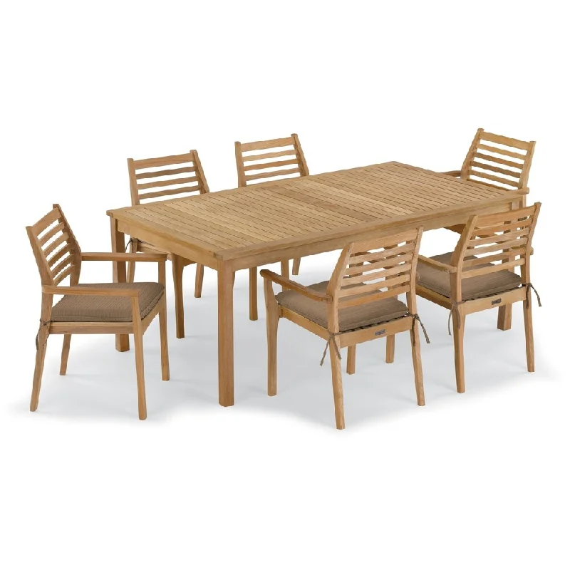 Oxford Garden Hampton 7-piece 76-inch x 40-inch Table & Mera Stacking Armchair Set - Dupione Walnut Cushion