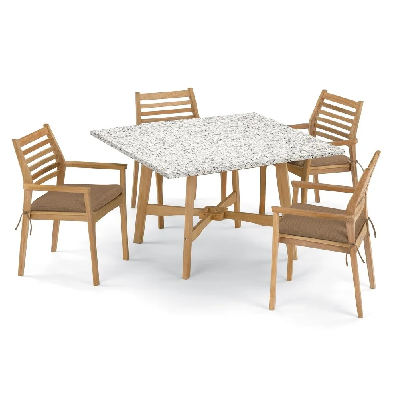 Oxford Garden Wexford 5-piece 48-in Lite-Core Ash Table Dining Table & Mera Stacking Armchair Set - Dupione Walnut Cushions