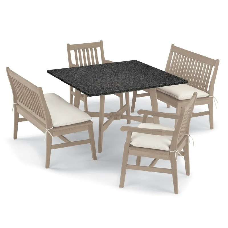 Oxford Garden Wexford 5-piece Lite-Core Charcoal Table, Shorea Grigio Chair and Bench Dining Set - Canvas Cushions