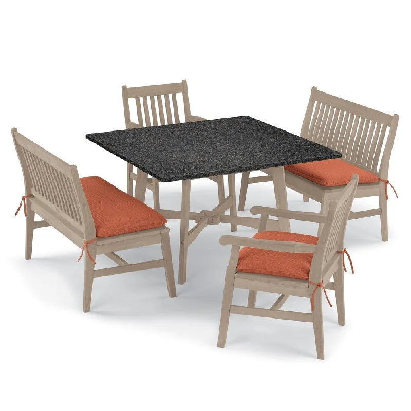 Oxford Garden Wexford 5-piece Lite-Core Charcoal Table, Shorea Grigio Chair and Bench Dining Set - Dupione Papaya Cushions