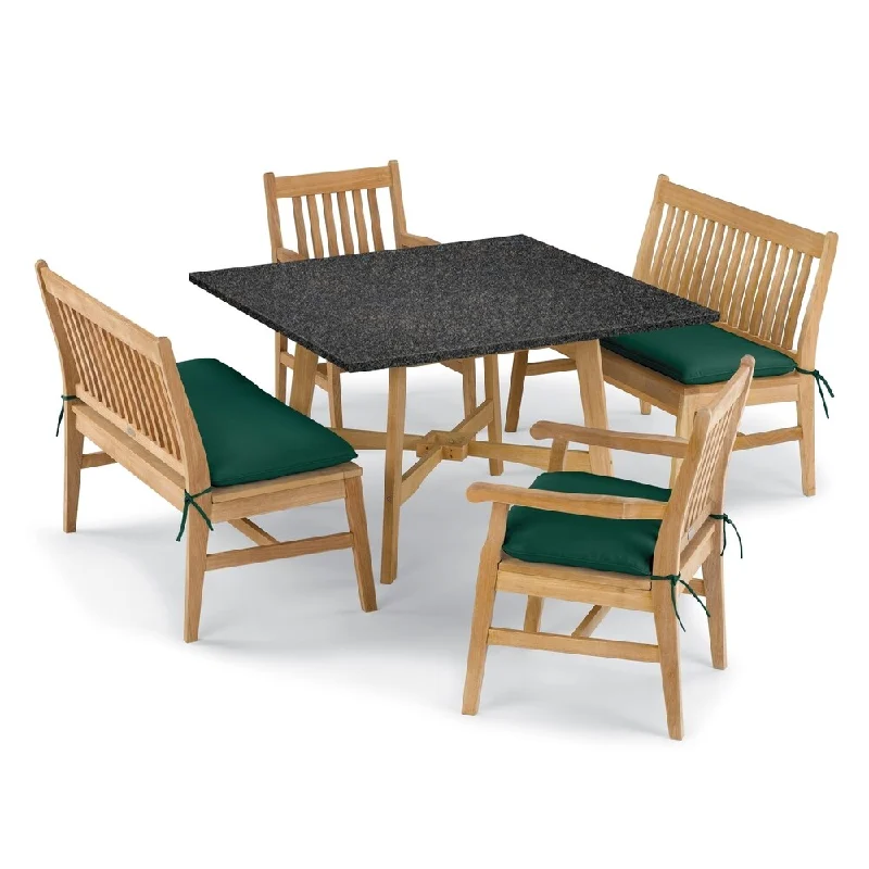 Oxford Garden Wexford 5-piece Lite-Core Charcoal Table, Shorea Natural Chair and Bench Dining Set - Hunter Green Cushions