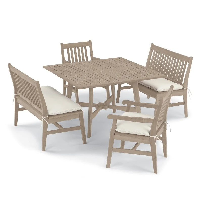 Oxford Garden Wexford 5-piece Shorea Grigio Table, Chair, and Bench Dining Set - Canvas Cushions