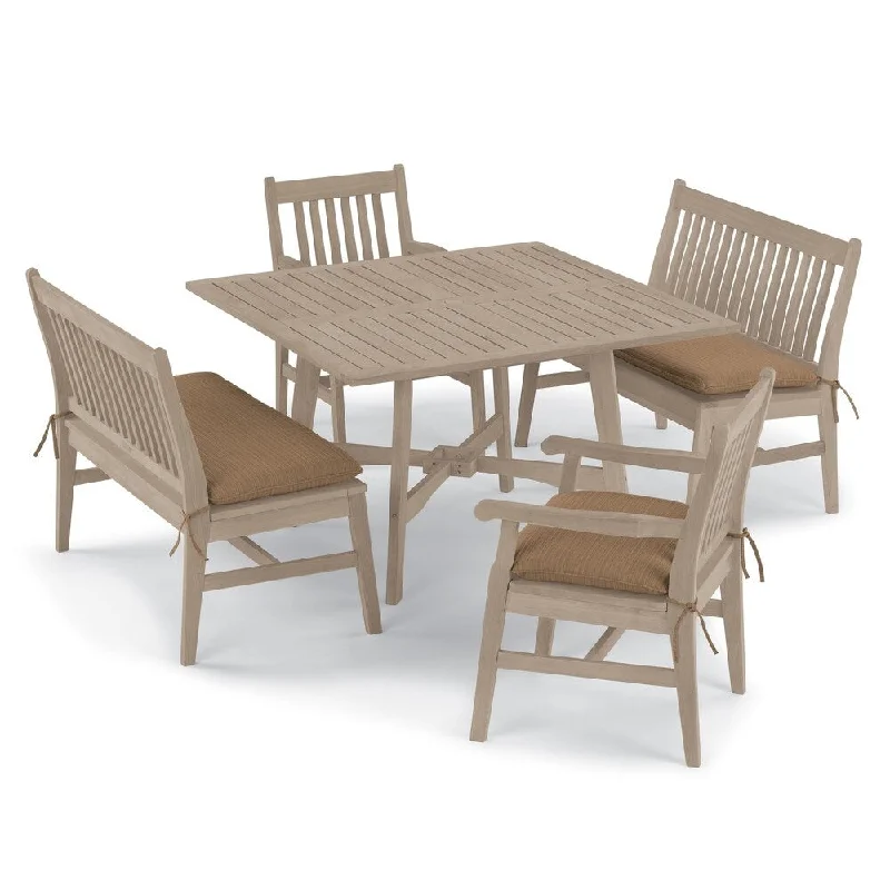 Oxford Garden Wexford 5-piece Shorea Grigio Table, Chair, and Bench Dining Set - Dupione Walnut Cushions