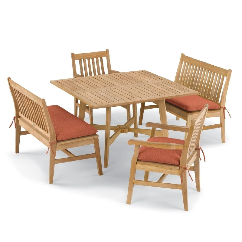 Oxford Garden Wexford 5-piece Shorea Natural Table, Chair, and Bench Dining Set - Dupione Papaya Cushions