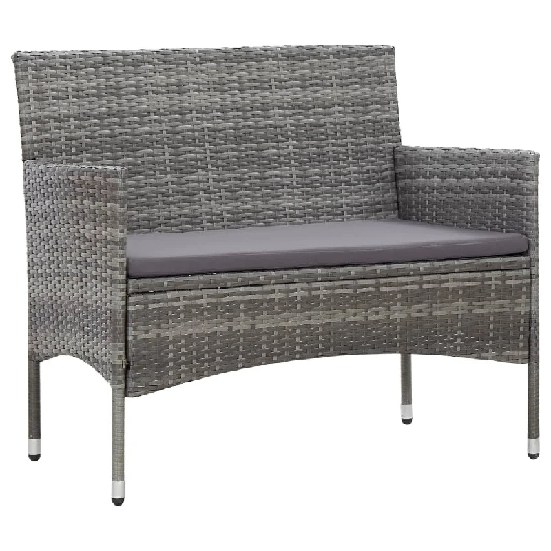 Patio Bench with Cushion Poly Rattan Gray