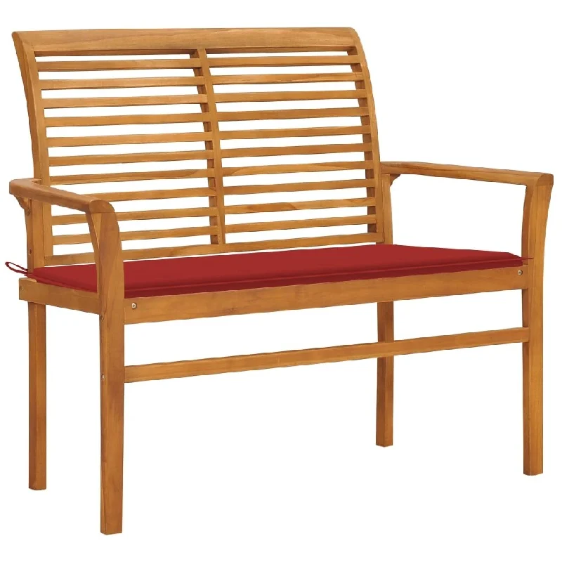 Patio Bench with Red Cushion 44.1" Solid Teak Wood