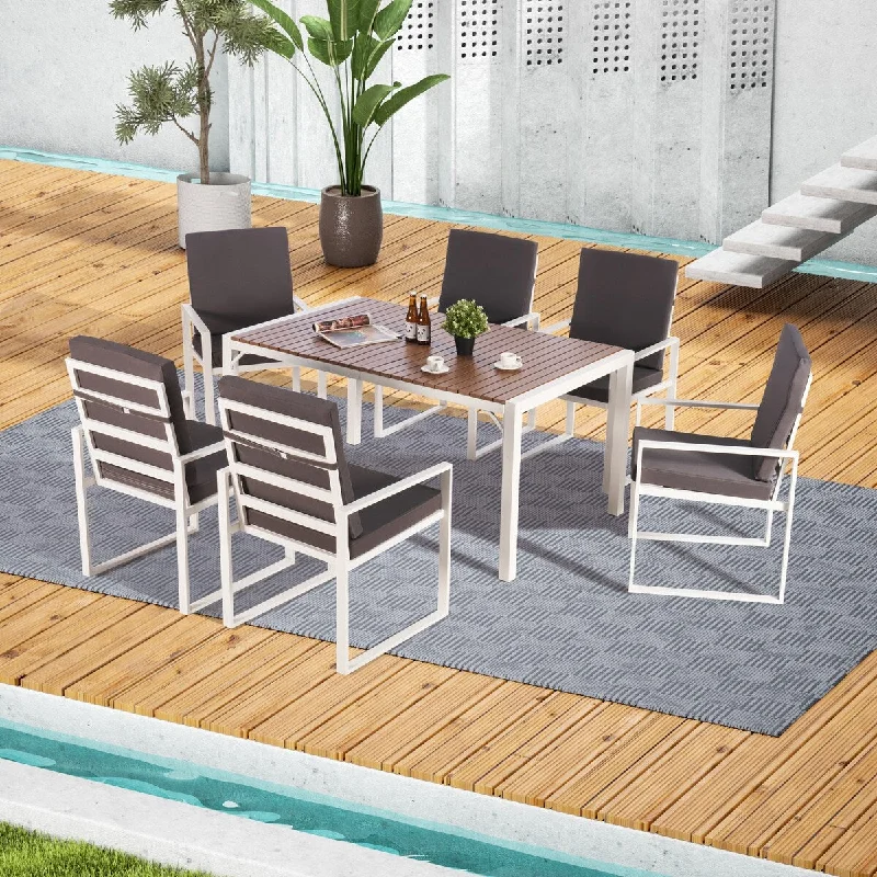 Patio Furniture Set 7 Piece Outdoor Dining Table Set, Dining Table and Chairs Set, Patio Conversation Set with Cushions