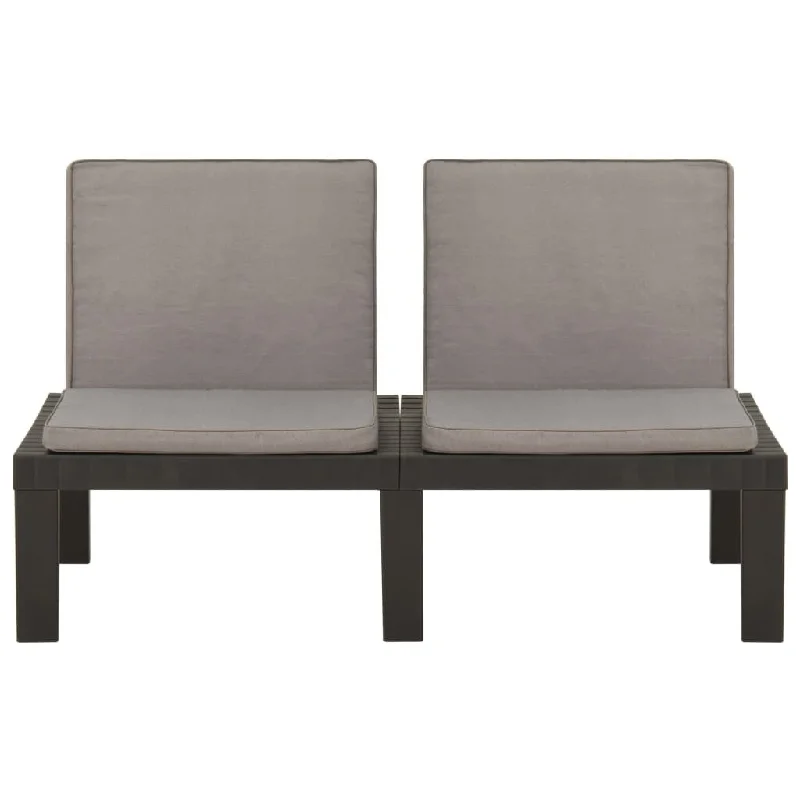 Patio Lounge Bench with Cushion Plastic Gray