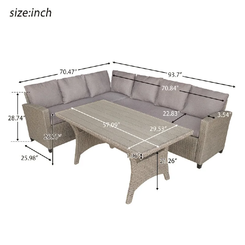 Patio Outdoor Furniture PE Rattan Conversation Set with Table and Soft Cushions