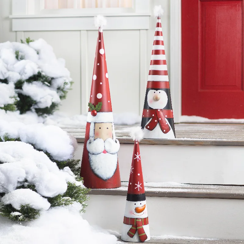 Metal Cone-Shaped Holiday Characters, Set of 3