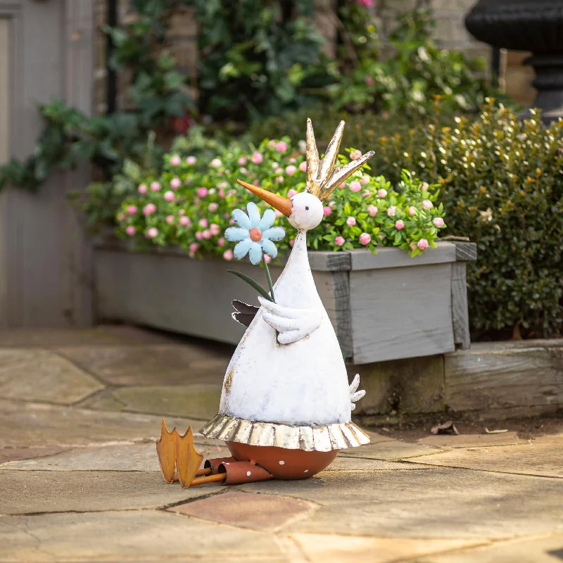 Metal Duck With Flower Garden Statue