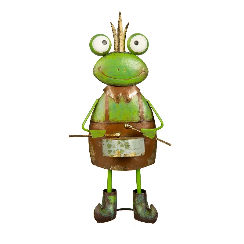 Metal Frog with Drum Garden Statue