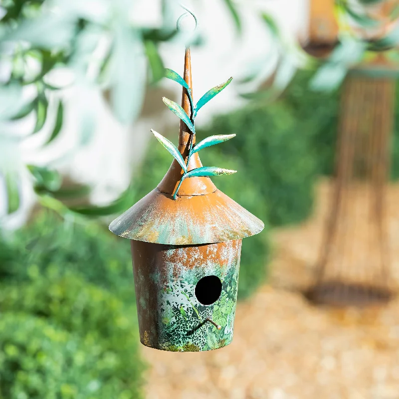 Decorative Metal Birdhouse Statue