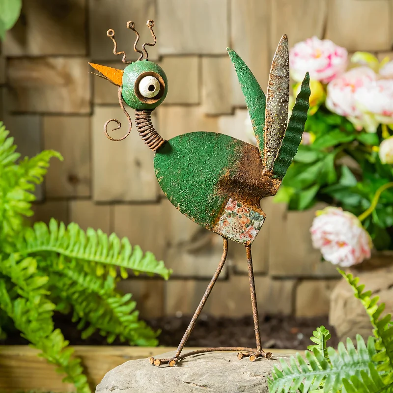 Indoor/Outdoor Rustic Metal Green Chicken Garden Statue