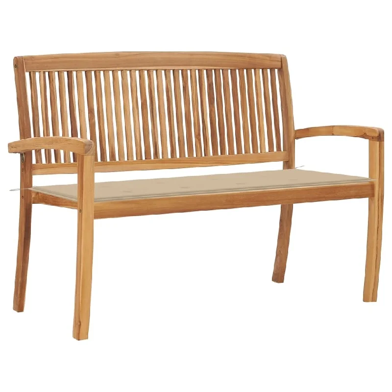 Stacking Garden Bench with Cushion 50.6" Solid Teak Wood