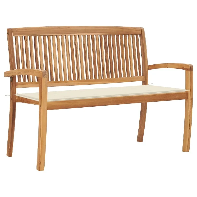 Stacking Garden Bench with Cushion 50.6" Solid Teak Wood