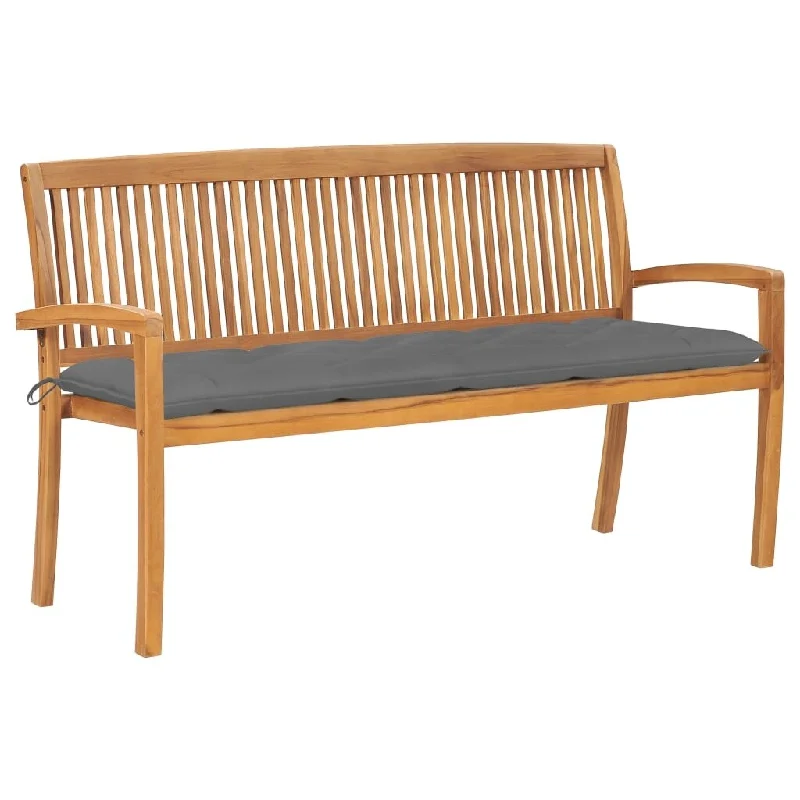 Stacking Garden Bench with Cushion 62.6" Solid Teak Wood