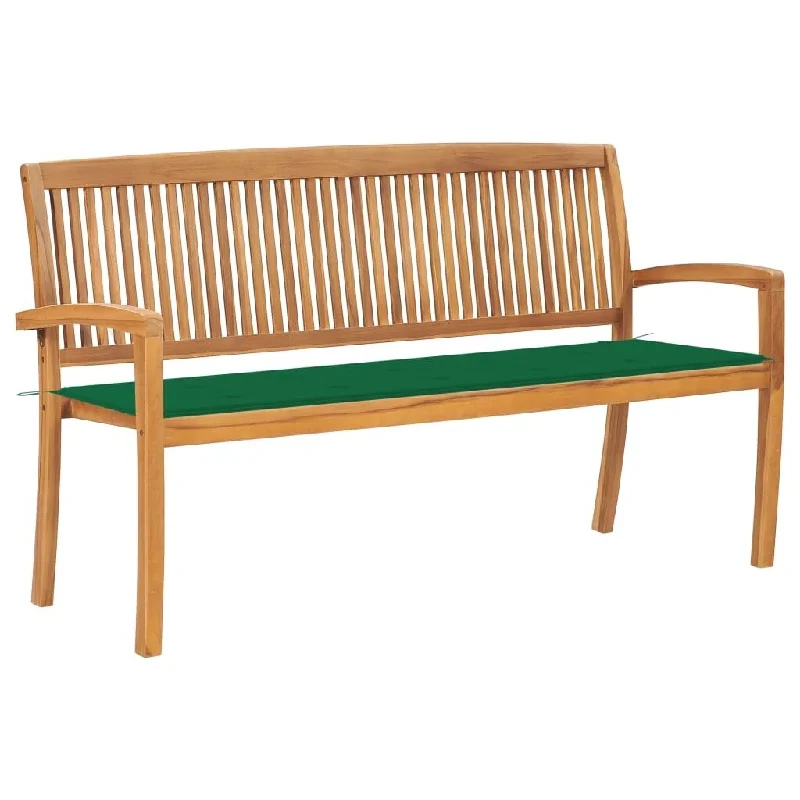 Stacking Garden Bench with Cushion 62.6" Solid Teak Wood