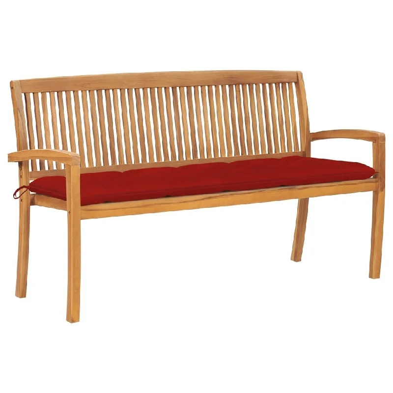 Stacking Garden Bench with Cushion 62.6" Solid Teak Wood