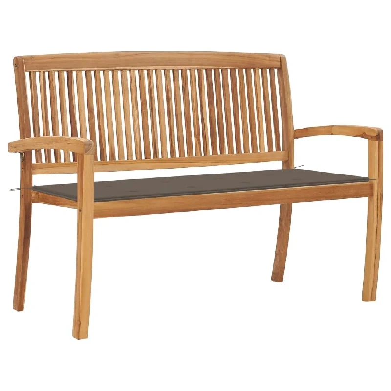 Stacking Patio Bench with Cushion 50.6" Solid Teak Wood