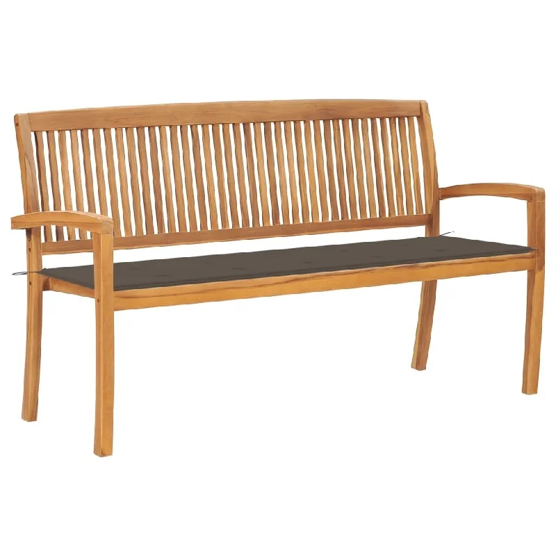 Stacking Patio Bench with Cushion 62.6" Solid Teak Wood