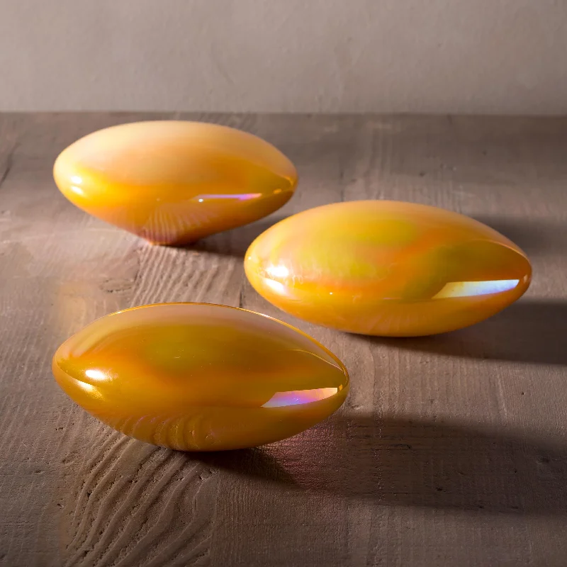 Organic Shaped Iridescent Glass Stones, Set of 3, Yellow