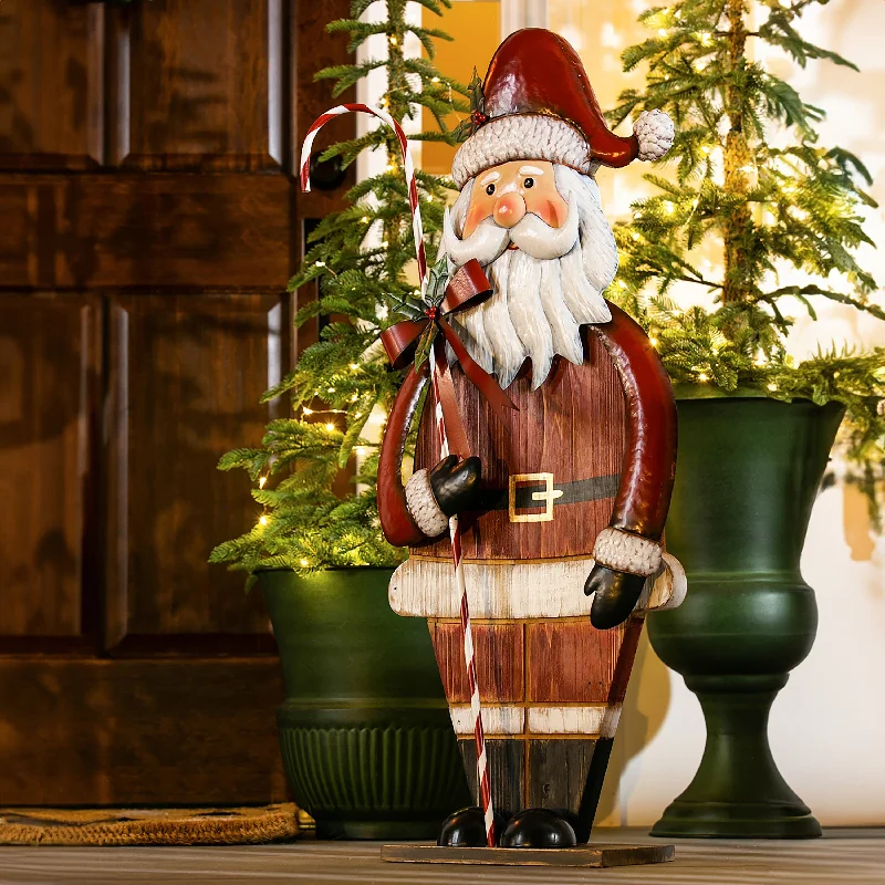 Metal and Wood Santa Statuary