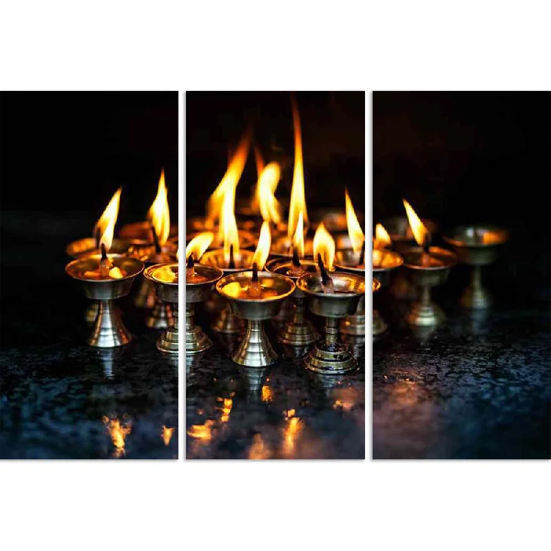 ArtzFolio Butter Lamps With Flames In The Temple Of Nepal Split Art Painting Panel on Sunboard