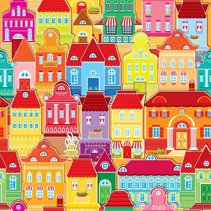 ArtzFolio Decorative Colorful Houses in City Unframed Premium Canvas Painting