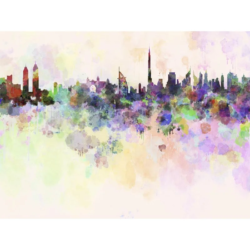 ArtzFolio Dubai, UAE Skyline In Watercolor Background Peel & Stick Vinyl Wall Sticker