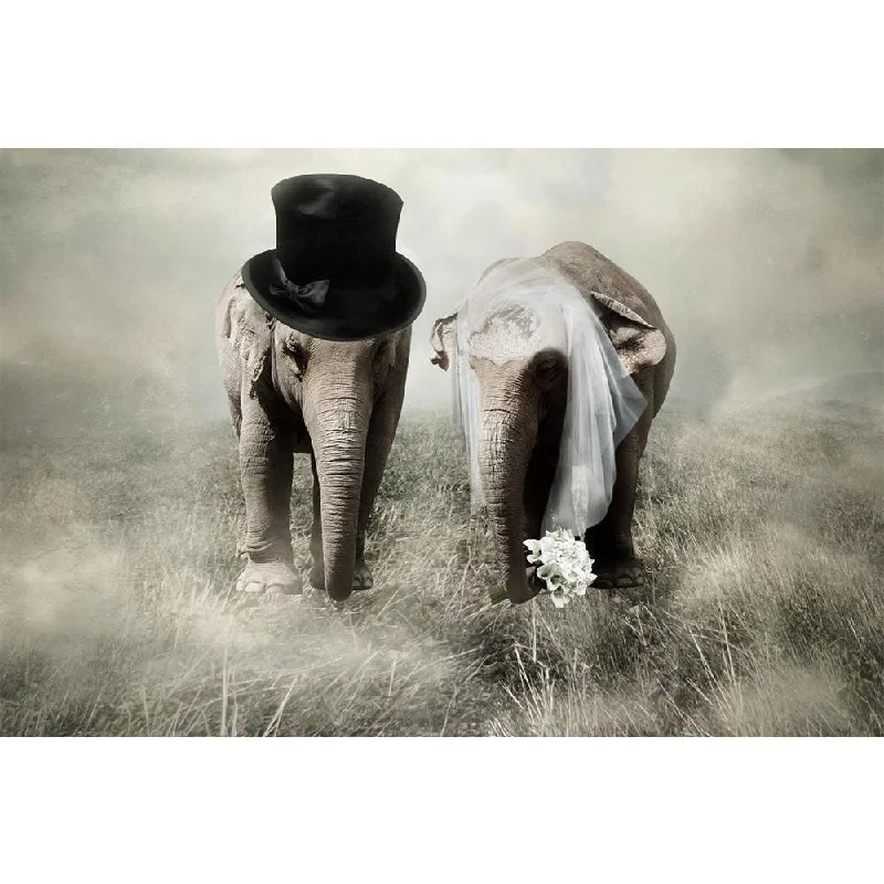 ArtzFolio Elephant Getting Married In Twenties Style Unframed Paper Poster