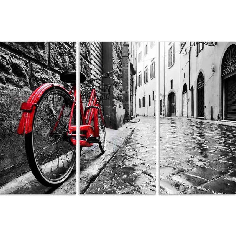 ArtzFolio Retro Vintage Red Bike in an Old Town Split Art Painting Panel on Sunboard