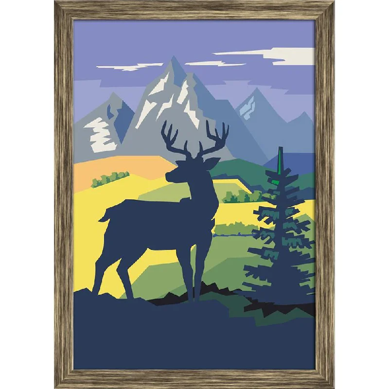 ArtzFolio Vector Deer In Forest On Nature Background Canvas Painting Synthetic Frame