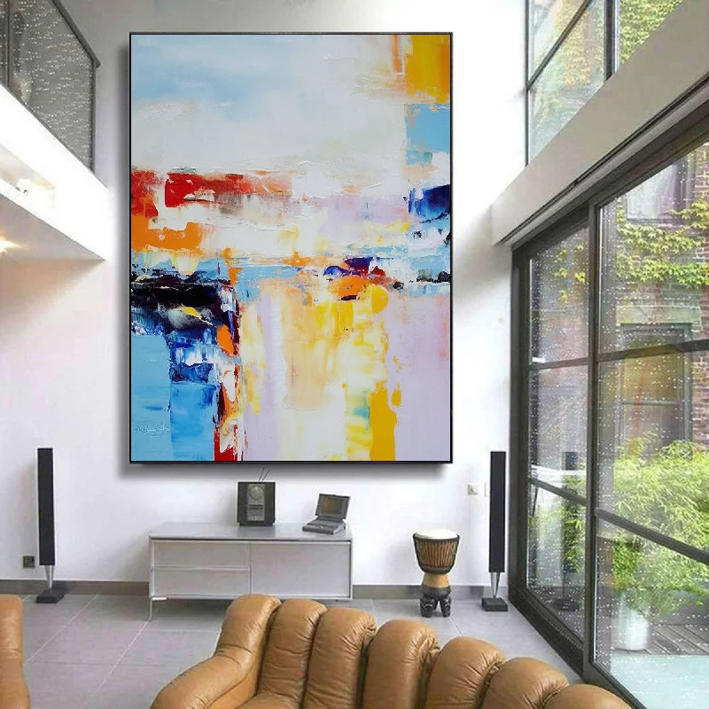 Blue White Yellow Abstract Painting Textured Canvas Painting Large Canvas Art For Living Room