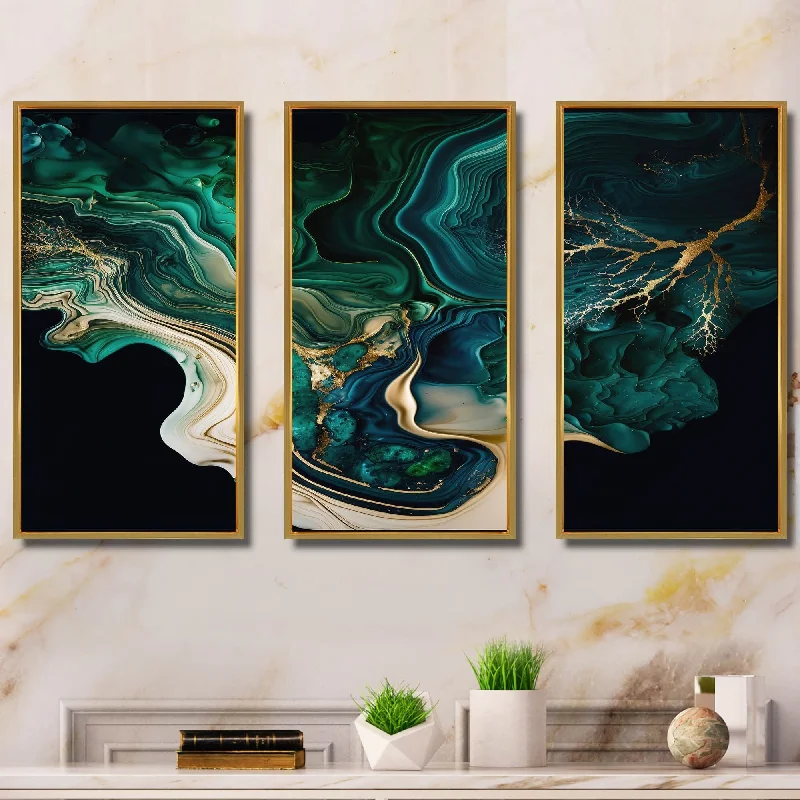 Designart "Abstract Geode Marble I" Abstract Marble Framed Canvas Art Print - 3 Panels