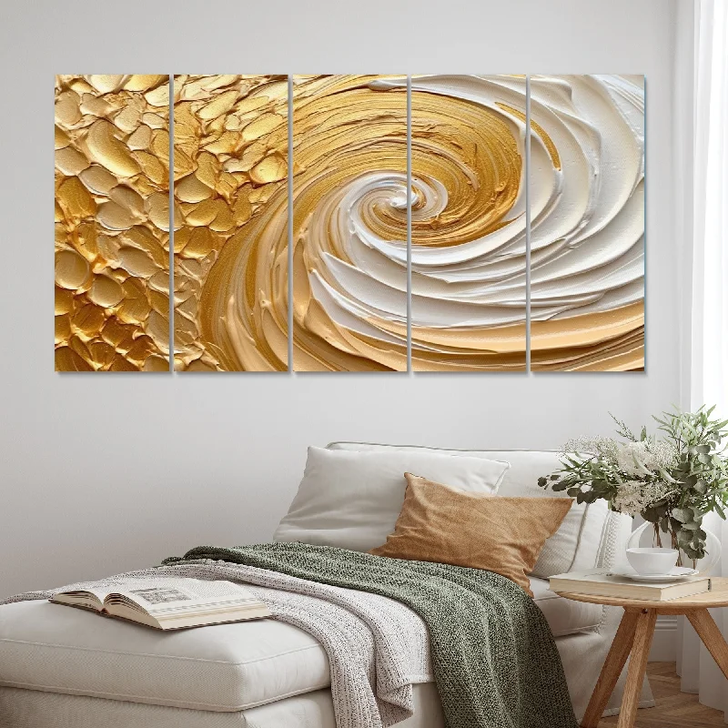 Designart "Gold Eternal Swirl I" Abstract Spirals Multipanel Canvas Art Print set