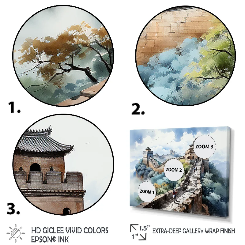 Designart "Great Wall Of China Landscape I" Grey China Art Set Of 5 - Global Oversized Canvas Wall Art For Entryway