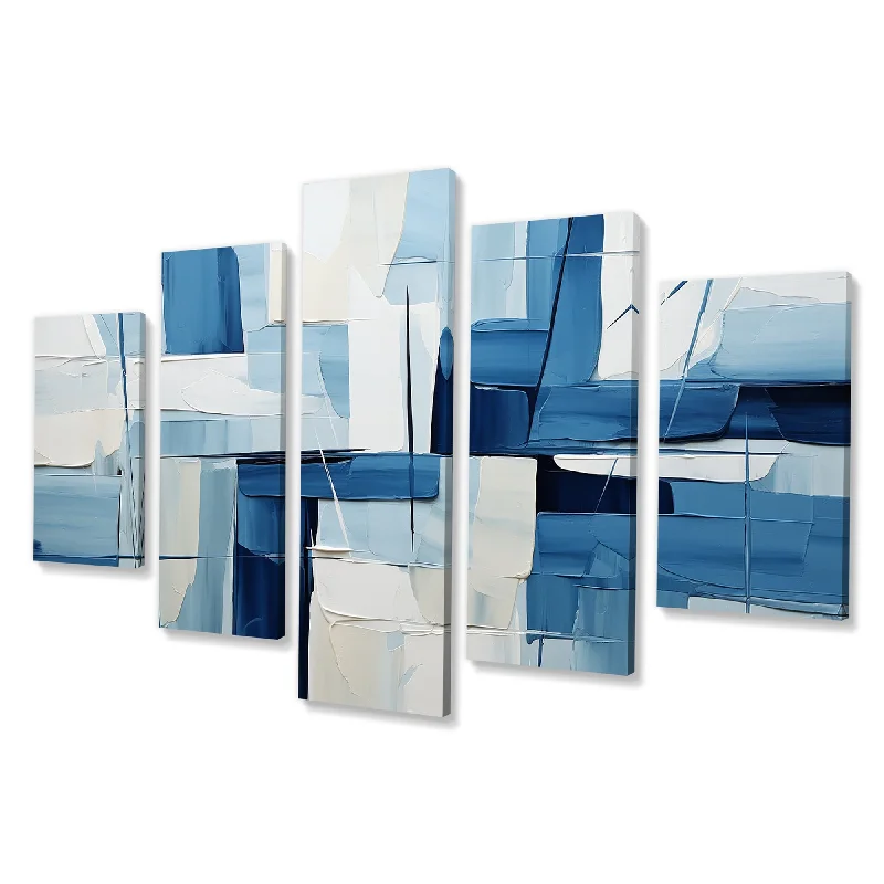 Designart "Nautical White And Blue Geometry Shapes II"Abstract Geometric Set Of 5 Oversized Wall Art For Bedroom Decor