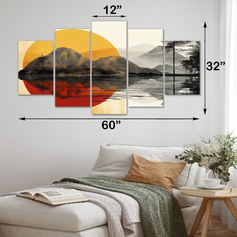 Designart "Transcendent Mountain Abstract Collages I"Abstract Collages Set Of 5 Oversized Wall Decor Art For Living Room