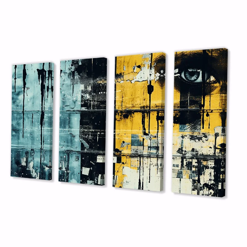 Designart "Urban Odyssey Collages II" Abstract Collages Extra Large Canvas Set Of 4 - Oversized Modern Wall Art Decor