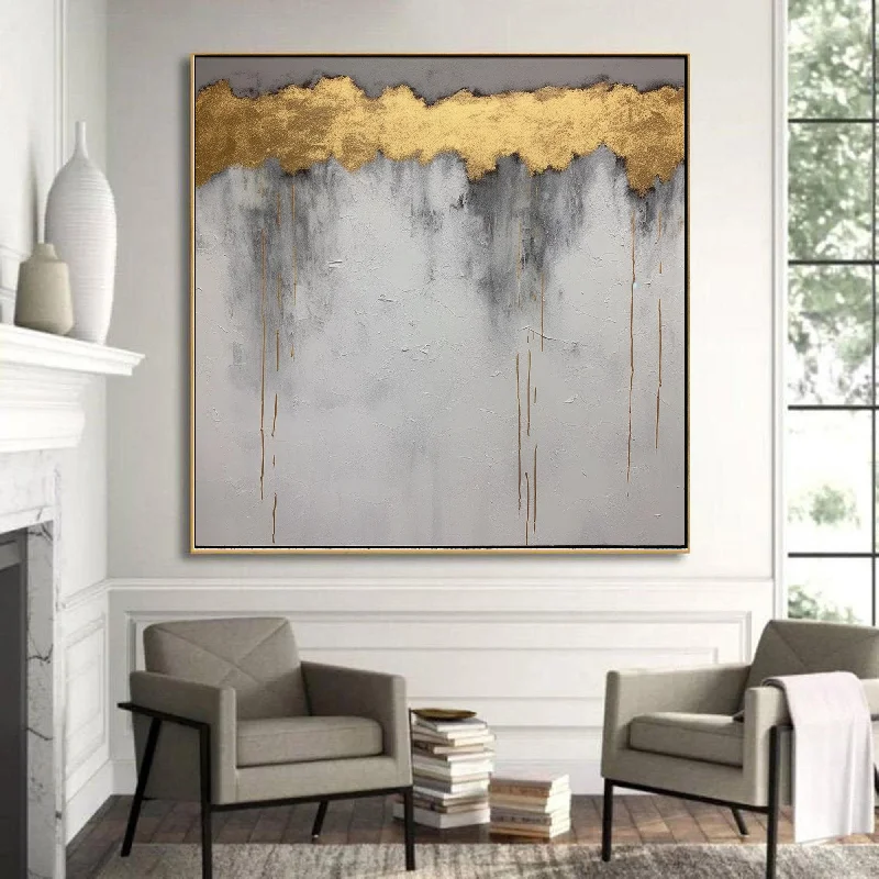 Grey Gold Textured Canvas Painting Extra Large Wall Art For Living Room Office Bedroom GP524