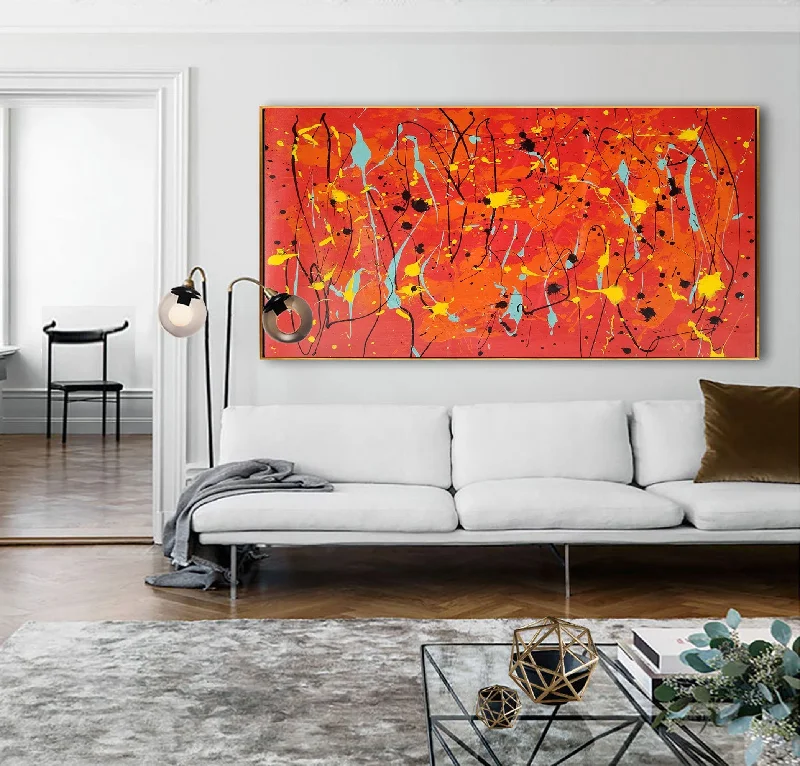 Jackson Pollock Style Red Abstract Painting Living Room Art Wp047