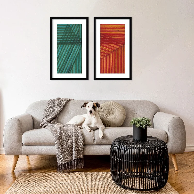 Line Study Blue and Orange - set of 2 Framed Art Print